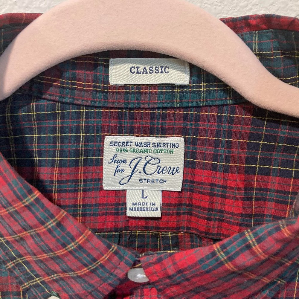 J. Crew: Men's Large, Classic Fit - Red/Green Plaid Cotton Oxford Shirt - Picture 3 of 4